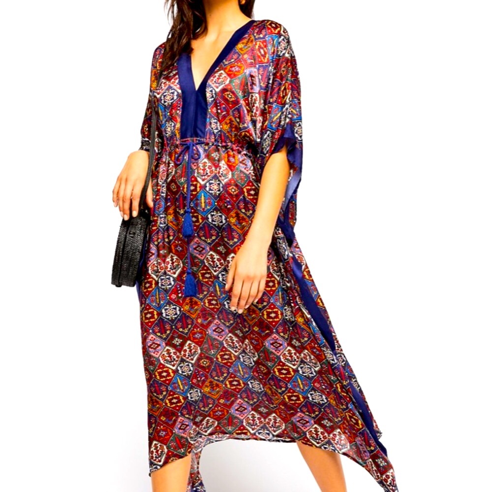 FREE PEOPLE 100% Silk Behati Print Kaftan